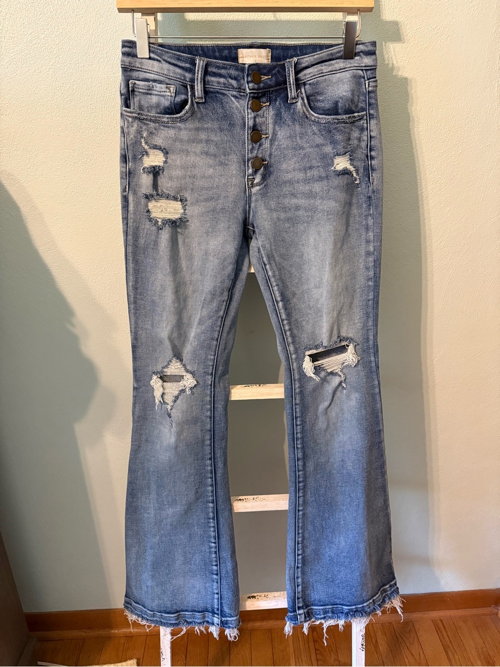 Altar’D State High Rise Button Fly Distressed Flare Jeans Size 9 Juniors Women